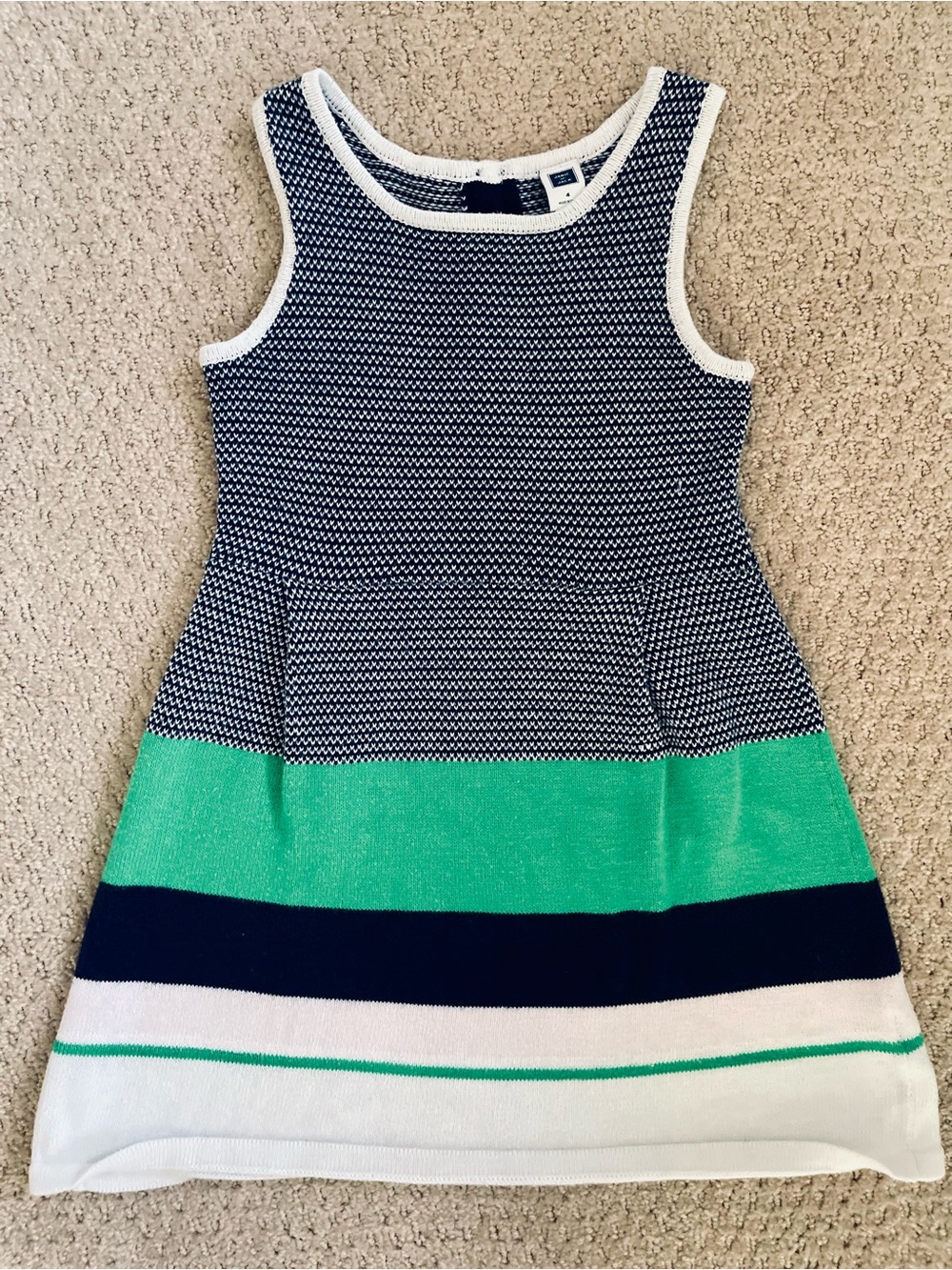 Janie and Jack Navy, Green & White Striped Knit Dress